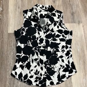 Talbots Black White Collared Sleeveless Button Top